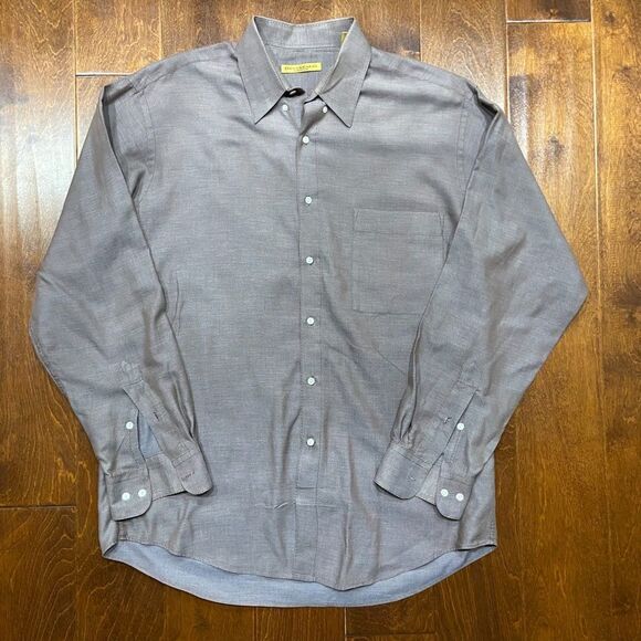 Donna Karen Signature Button Front Cotton Gray Dress Shirt Men's Size Large - Picture 3 of 8